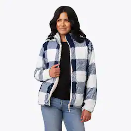 Mobile Warming - Women's Upland Sherpa Printed Heated Long Jacket - Blue Plaid