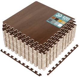 Sorbus - 120 Sq. Ft. Wood Grain Floor Tiles Foam Mat EVA Interlocking Mats Tile 3/8-Inch Thick Flooring Mats w/Borders - Light Mahogany