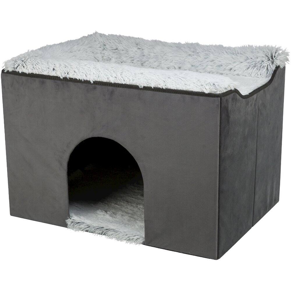 TRIXIE - Harvey Velvety Indoor Condo, Foldable Hideaway, for Cats and Small Dogs - Gray