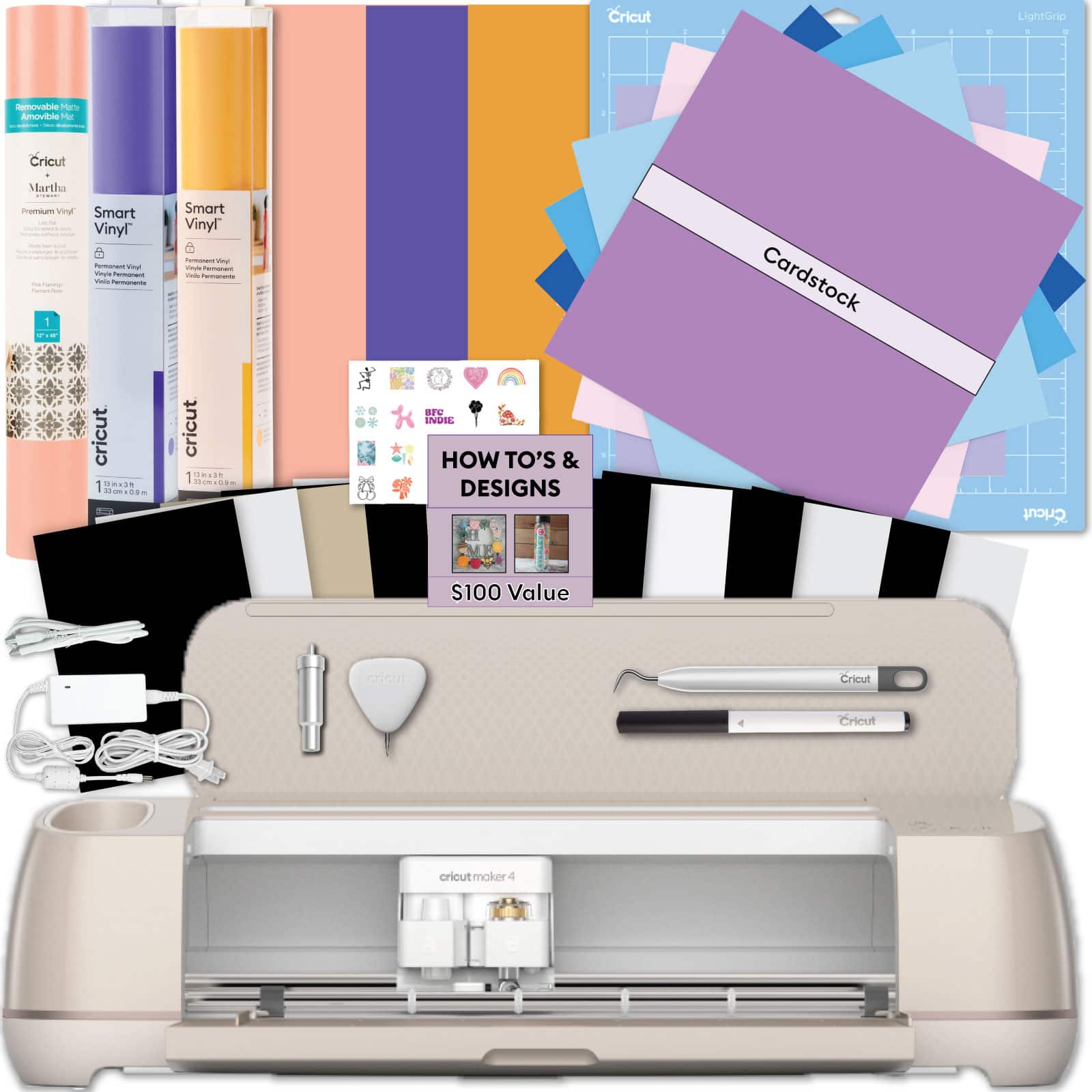 Cricut Maker 4 Cutting Machine with Vinyl Rolls and Cardstock