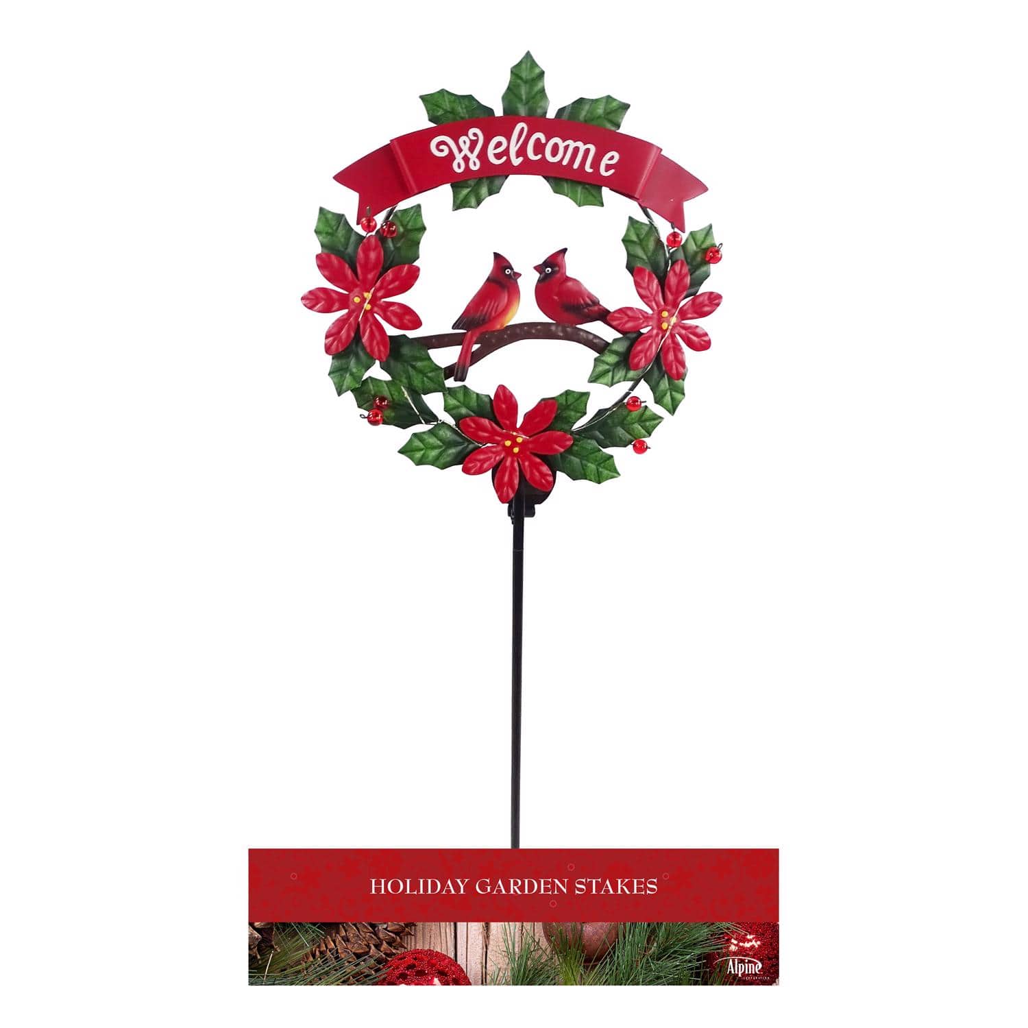 Alpine - Warm White Holiday Garden Stakes 42 in. Pathway Decor (Case of 12) - Green|Red|Warm White