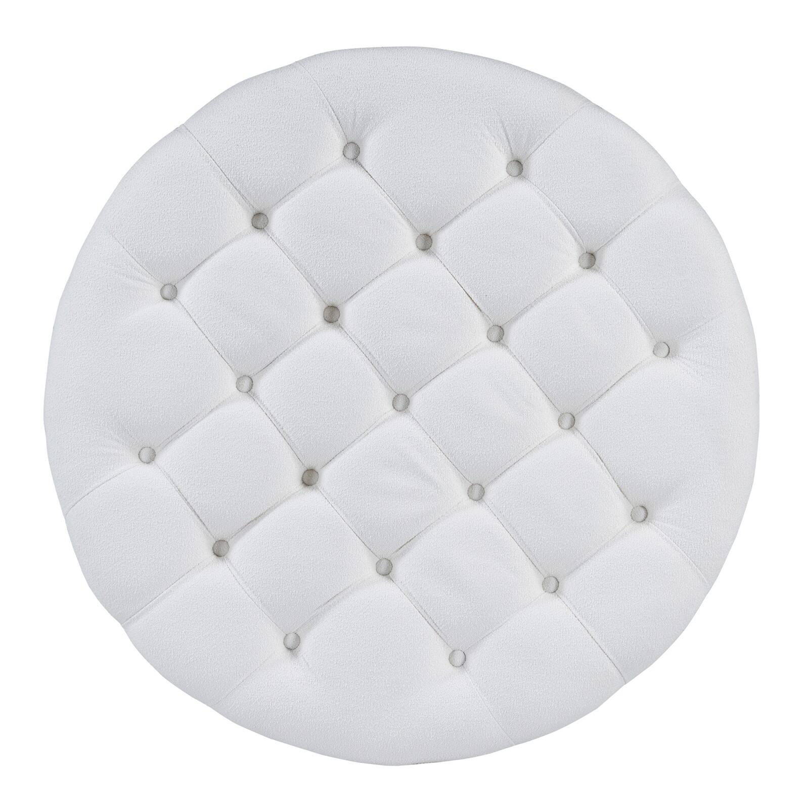 Alt View 9. Ecooso - Modern Large Round Ottoman Coffee Table， 2-Tier，Wood Shelf Storage Upholstered，waterproof Linen，for Living Room - Ivory White.