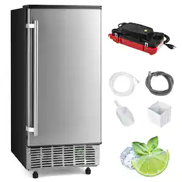 Costway - Ice Maker Free-Standing/Under Counter Machine 80lbs/Day with External Drain Pump - Silver/Black