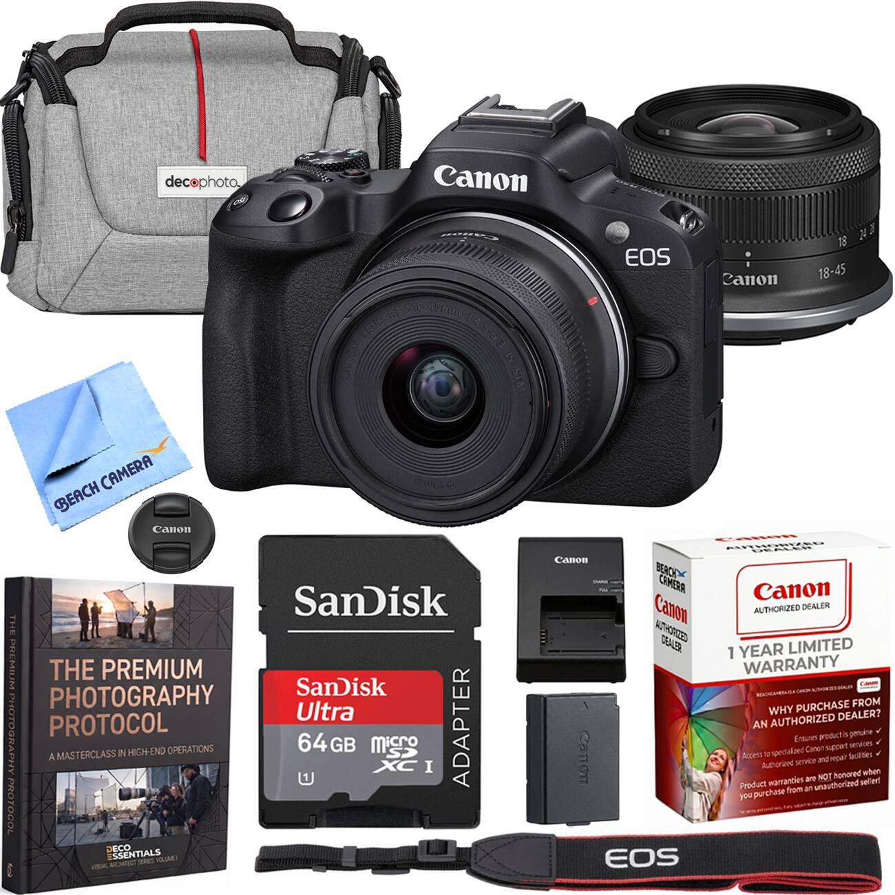 Bundle - Canon - EOS R100 Mirrorless Camera + 18-45mm F4.5-6.3 IS STM Lens Kit Premier