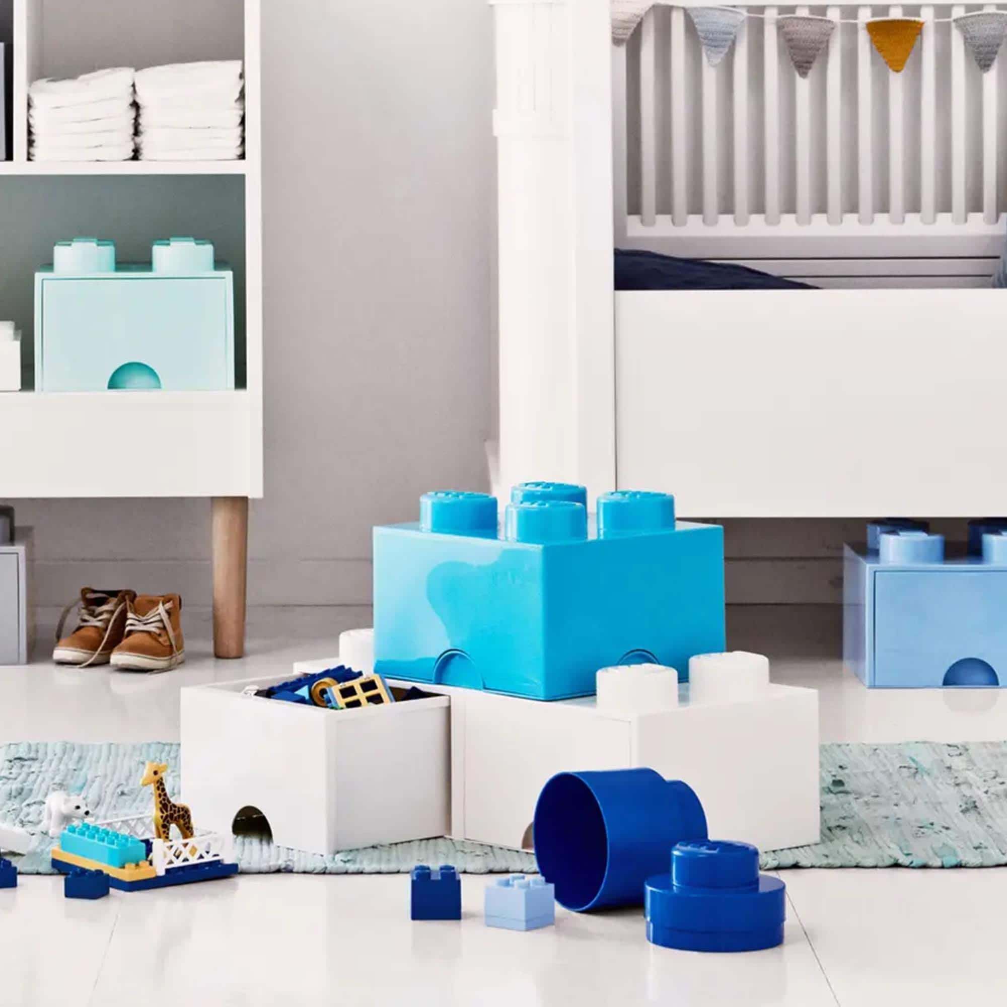 ココ　DULTON ホワイト・ブルー コンテナ 4セット Room Copenhagen LEGO Brick Drawer, 8 Knobs, 2 Drawers, Stackable