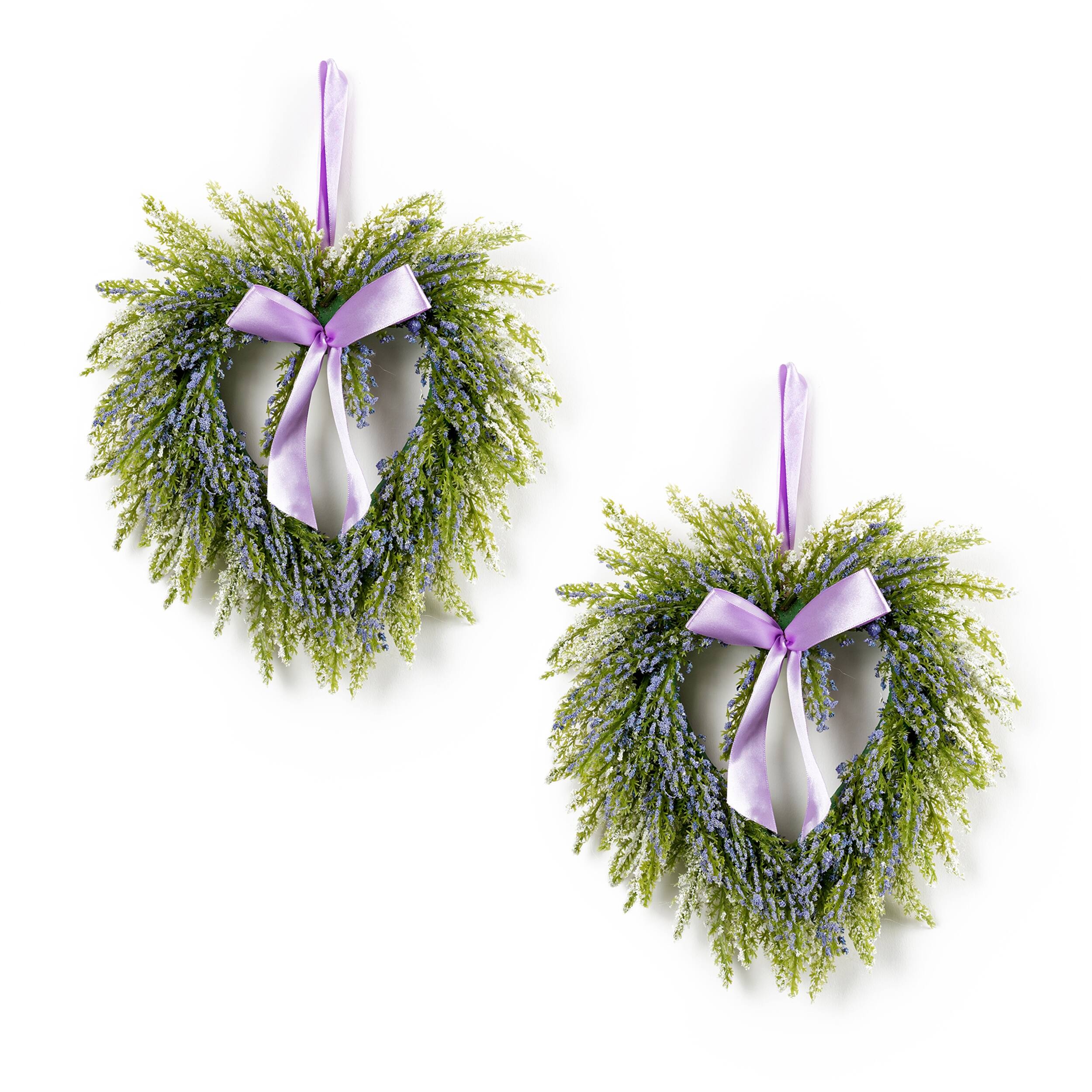 Back. BreeBe - Lavender Twig Heart Wreath (Set of 2) - Purple, Green.