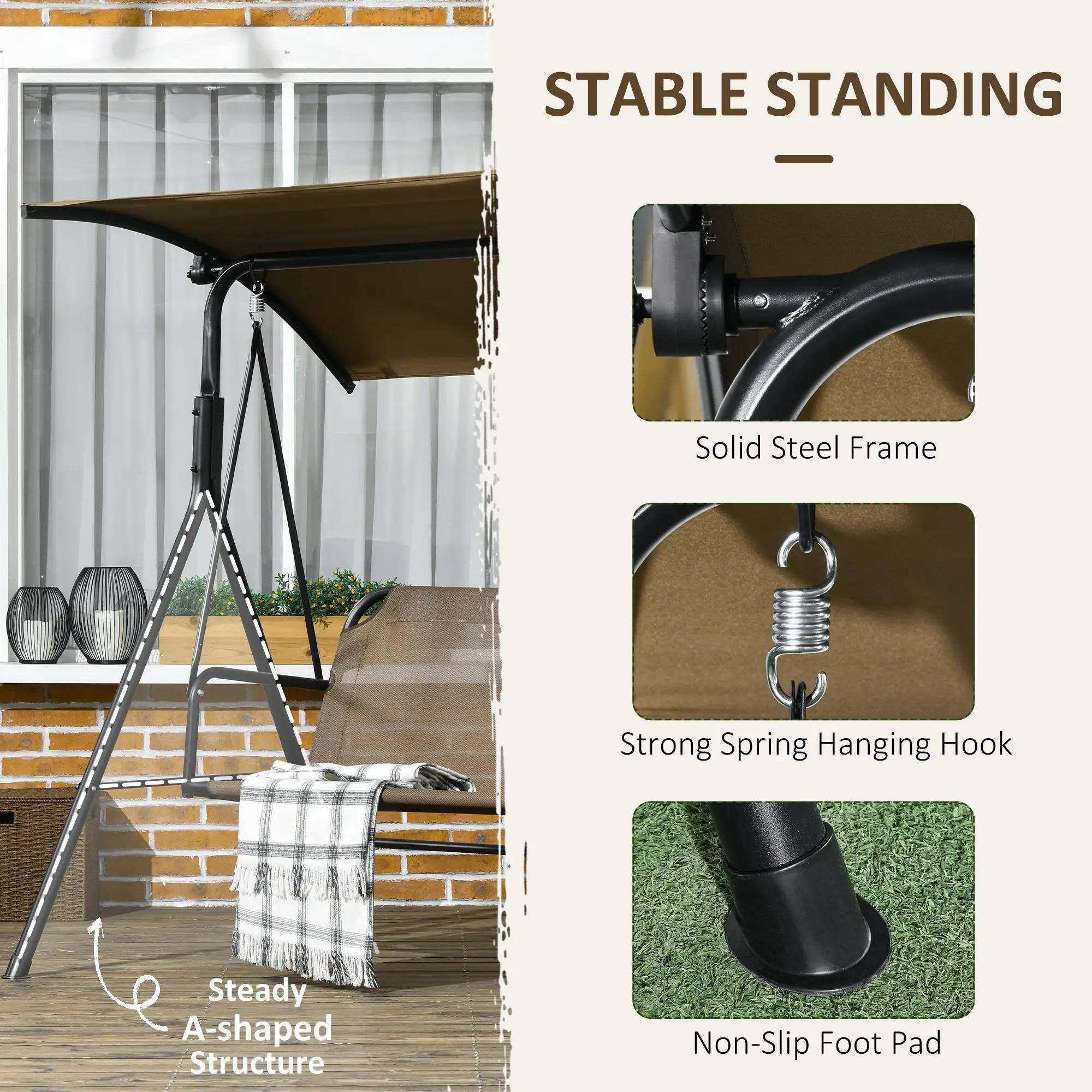 STABLE STANDING

- Solid Steel Frame
- Strong Spring Hanging Hook
- Steady A-shaped Structure
- Non-Slip Foot Pad