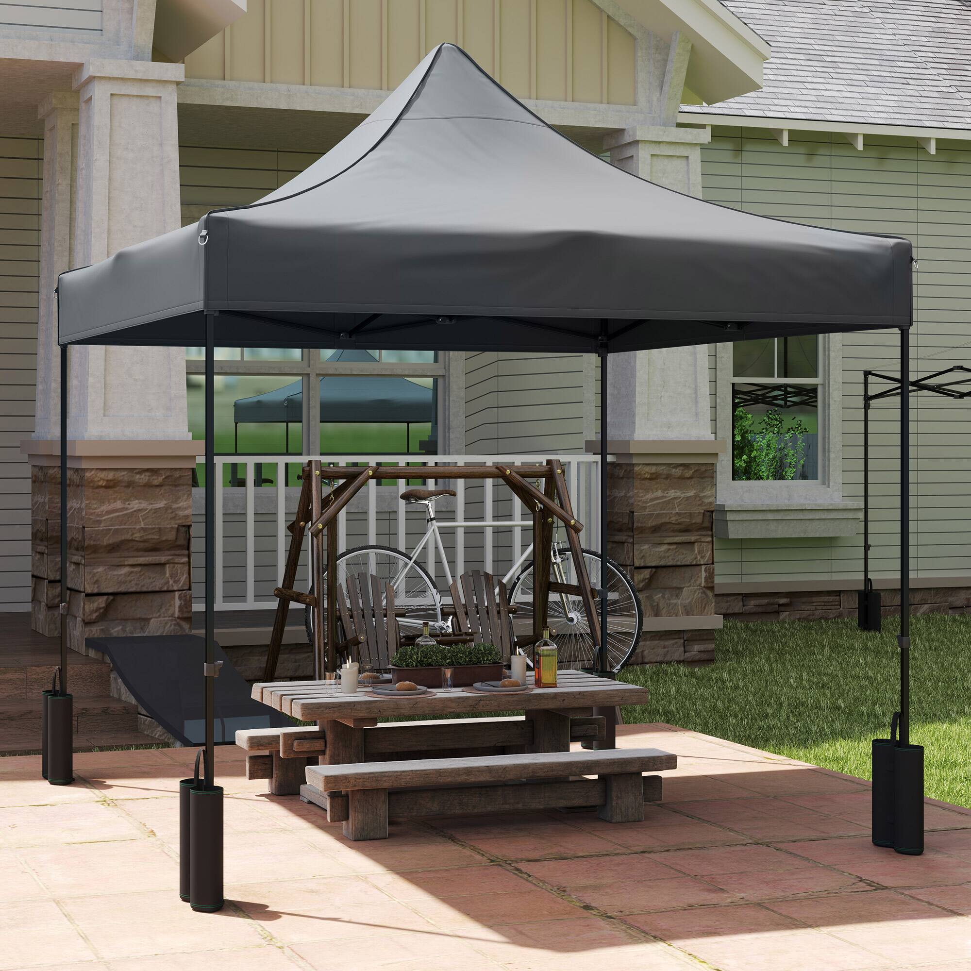 Alt View 4. Outsunny - 10' x 10' Canopy Replacement Cover with 4 Weight Bags and 8 Drainage Holes, UPF50+ Pop Up Canopy Cover Replacement Top - Dark Gray.