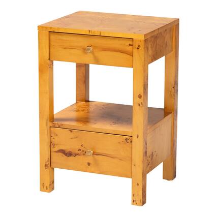 Front. bali & pari - Azmi Modern and Contemporary Natural Mappa Burl Wood 2-Drawer Nightstand - Light Mappa Burl.