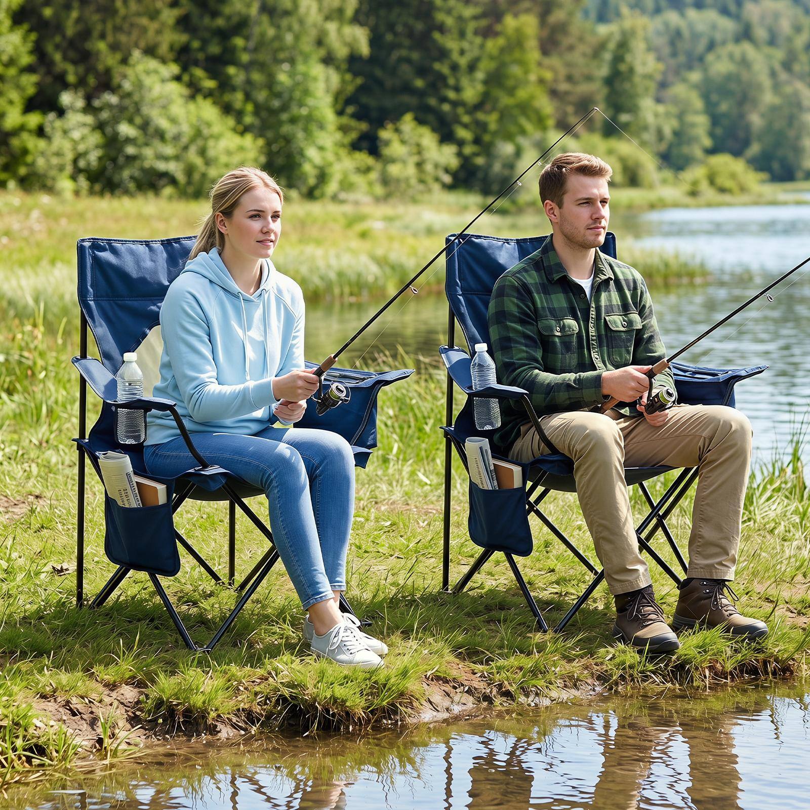 Alt View 3. Costway - Costway Folding Camping Chair with Mesh Fabric Backrest, Solid Metal Frame & Carrying Bag - Blue + Black.