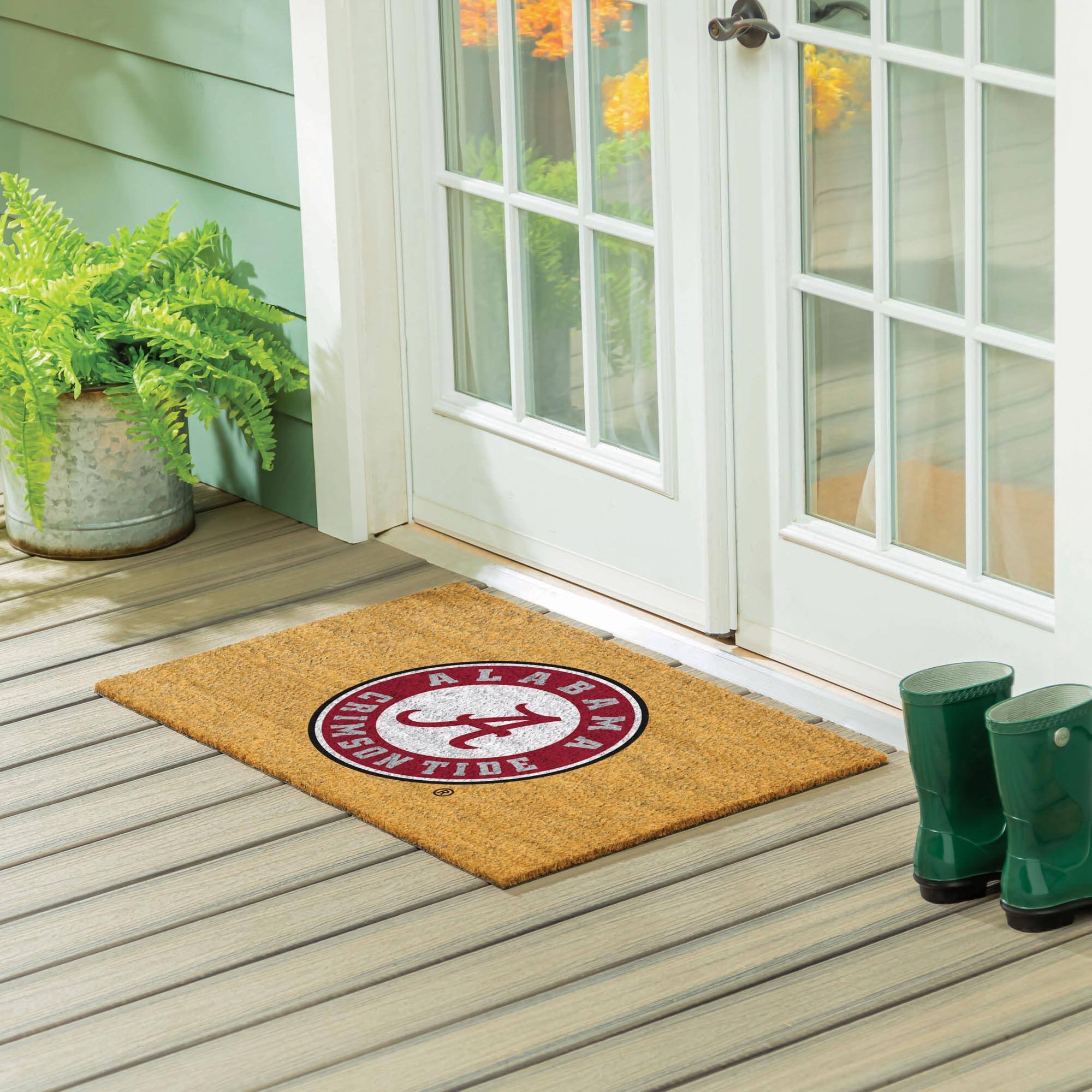 The text on the doormat reads: "ALABAMA CRIMSON TIDE"