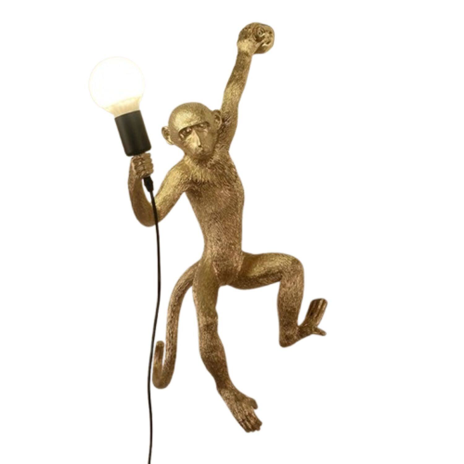 Front. Stock Preferred - Vintage Monkey Wall & Table Lamp-Wall - Gold.