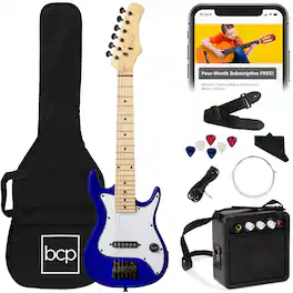 Best Choice Products - 30in Kids Electric Guitar Beginner Starter Kit w/ 5W Amplifier, Strap, Case - Metallic Blue