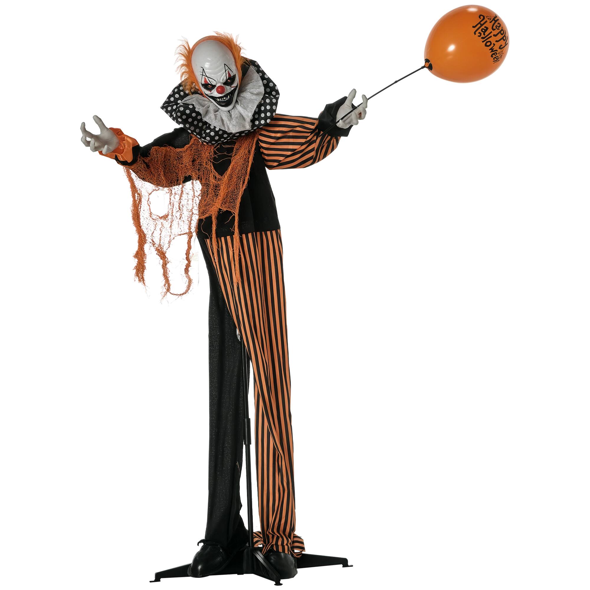 Outsunny - 65" Life Size Outdoor Halloween Decorations Talking Circus Clown with A Balloon, Animated Prop - Multi-Colored