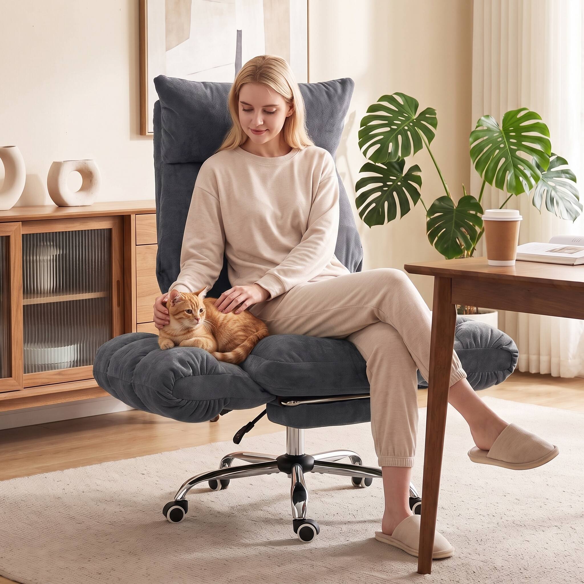 Alt View 7. Homcom - Cross Office Chair with Flip-Up Armrests, Wide Seat, Reclining Cross Legged Desk Chair with Footrest - Dark Gray.