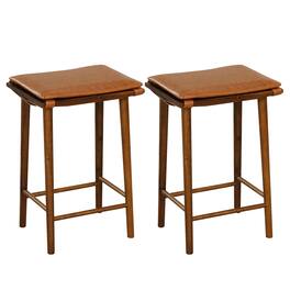 Costway - 25.5" Barstool Set of 2 Dining Barstools w/ Footrest & Removable Cushion Rubber Wood & Acacia Wood Frame - Brown