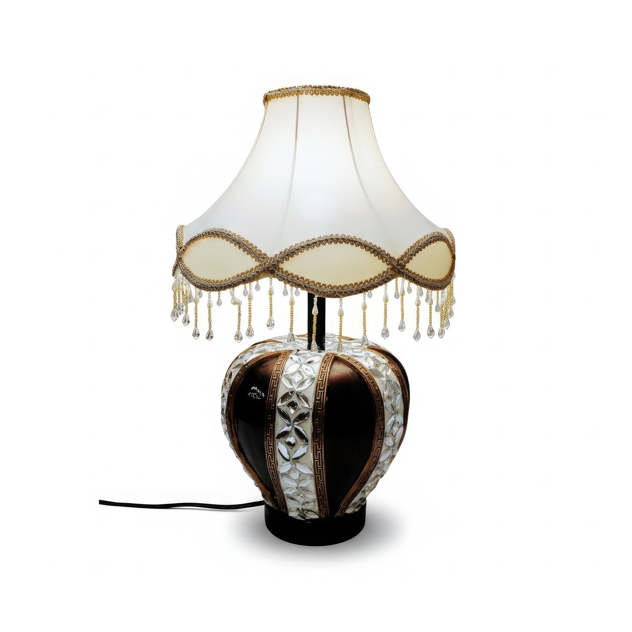 Angle. FC Design - 22"H Dark Brown & Silver Vase w/ Scalloped Fringe Shade Table Lamp.