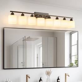HOMLUX - 51.57 in. 8 Lights Black LED Vanity Light Bar with Crystal Shade