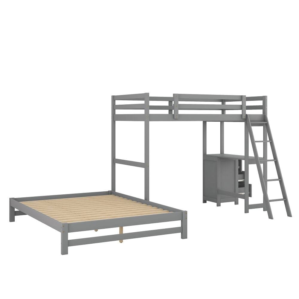 Alt View 3. Loheer - Loheer Twin Over Full Bunk Bed with Desk and Drawers Grey - Grey.
