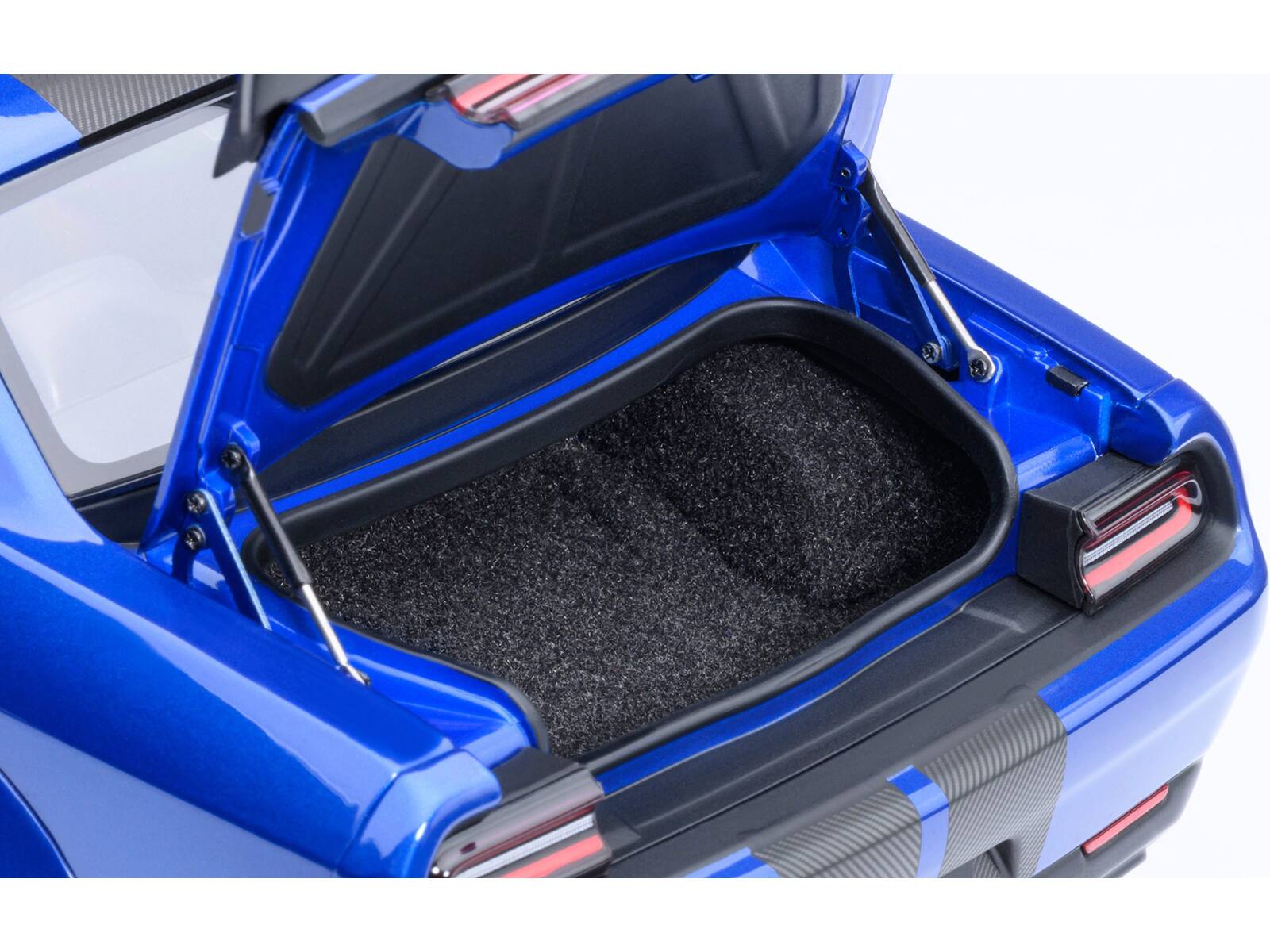 Alt View 6. Autoart - 2022 Dodge Challenger SRT Jailbreak Indigo Blue Metallic with Carbon Stripes 1/18 Model Car by Autoart.