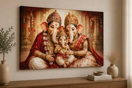 FC Design - Large Ganesha Divine Family Canvas Print 24x36" Sacred Hindu Love Spiritual Art Painting Home Wall Decor - MultiColor