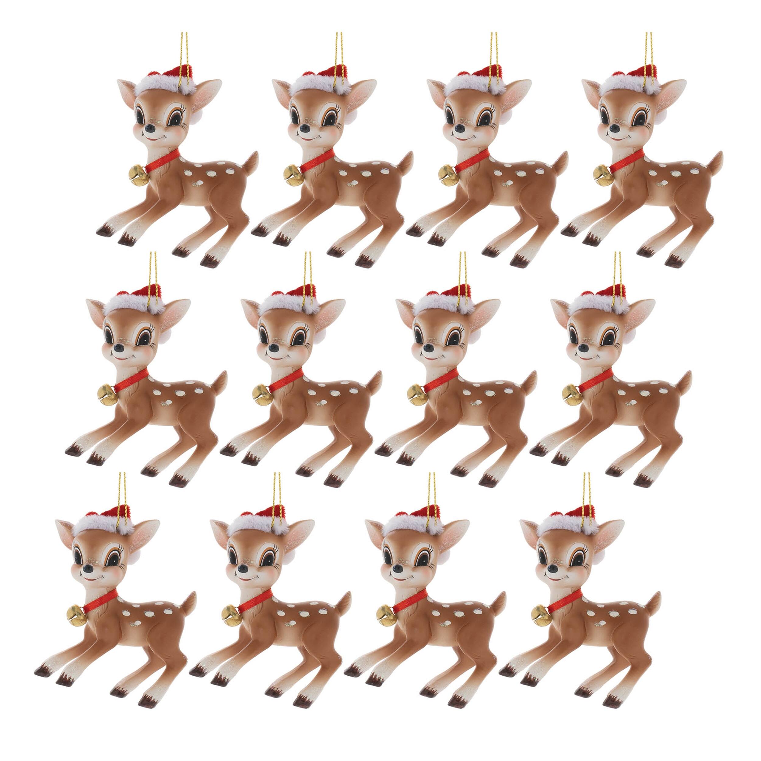 Left. BreeBe - Santa's Reindeer Ornament (Set of 12) - Brown, White.