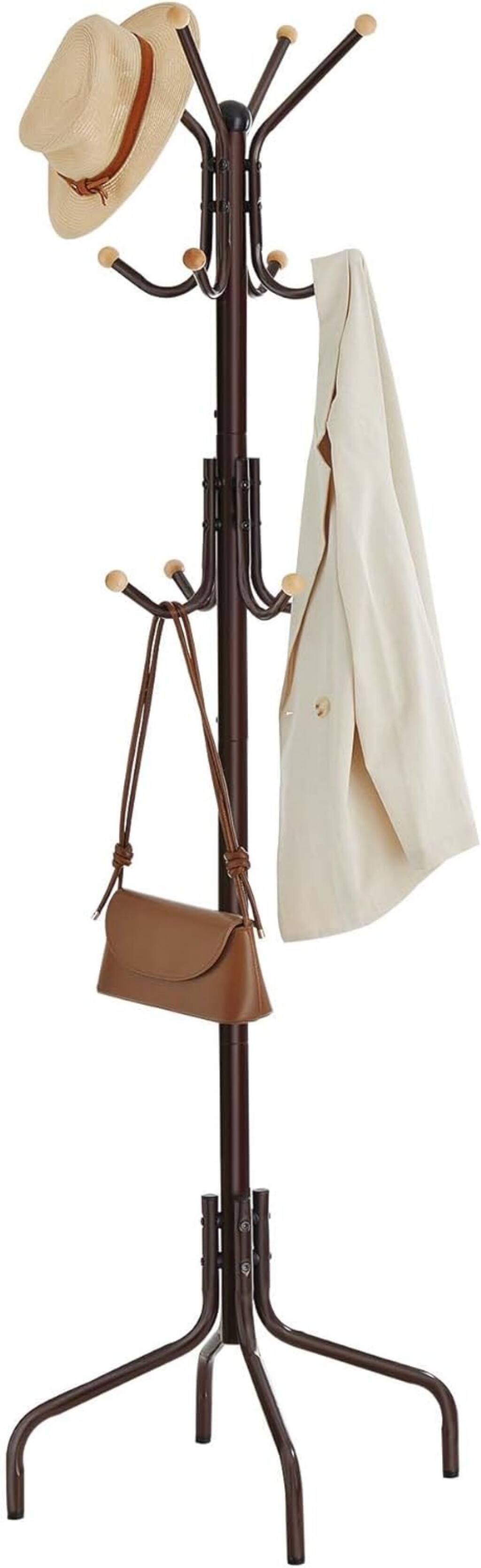 Front. Songmics Home - Freestanding Metal Coat Rack – 12 Hooks 4 Legs in Brown - Brown.