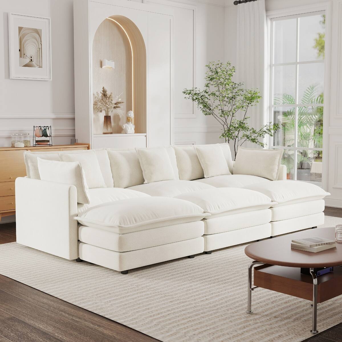 Angle. Ropilly - Ropilly U Shaped Modular Sectional Sofa, Deep Seat Reversible Sectional Couch with Chenille Upholstery, White - White.