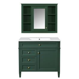 Boyel Living - 36 Inch Modern Bathroom Vanity Set with Medicine Cabinet Ceramic Sink - Green