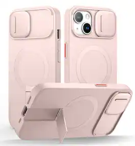 SURITCH - Bumper Case for iPhone 13/14 with Camera Cover, Kickstand, Compatible with MagSafe, Shockproof Slim Protective Cover - Sakura Pink