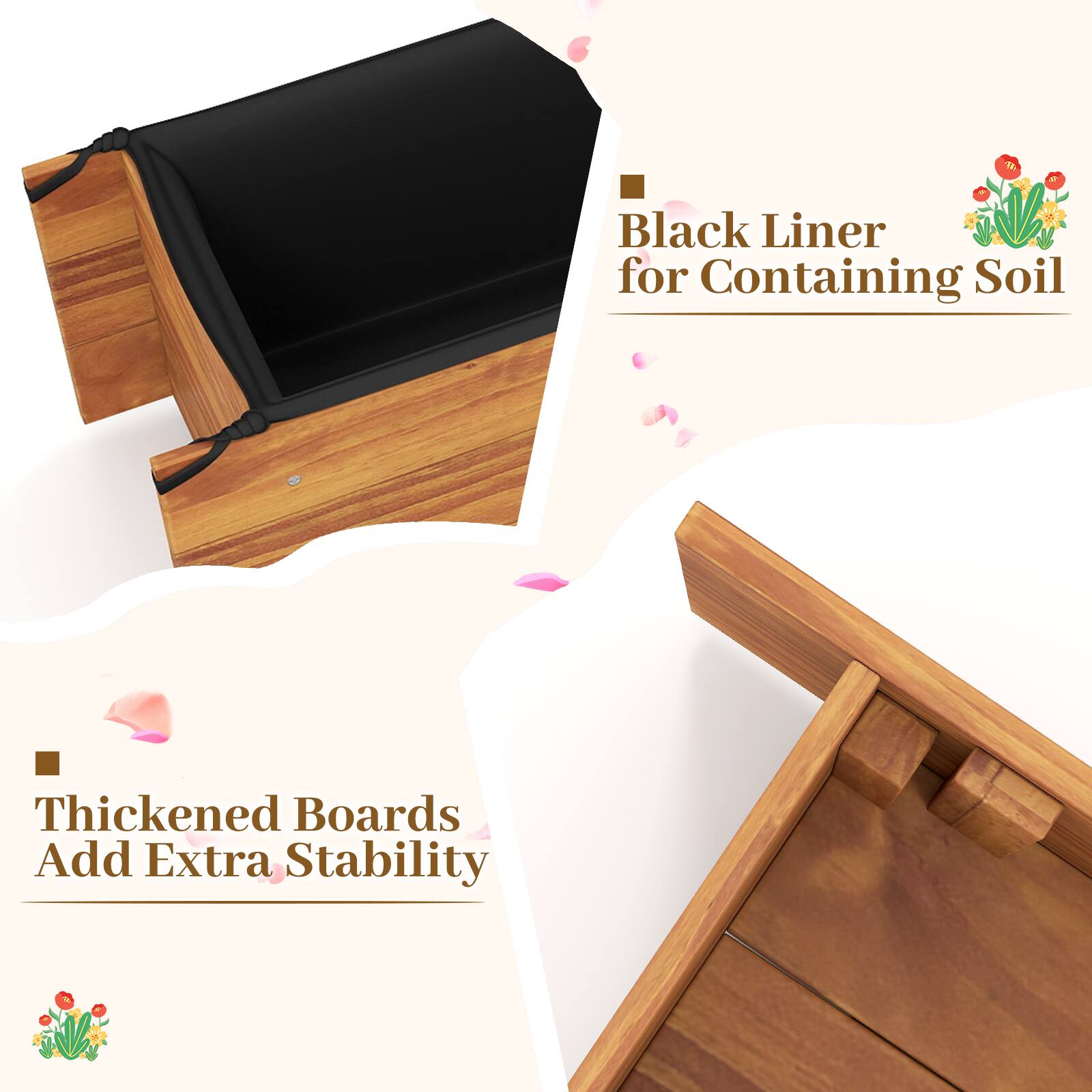 Black Liner for Containing Soil

Thickened Boards Add Extra Stability