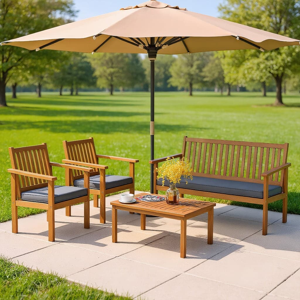 Kadyn - 4 Piece Patio Wood Furniture Set Acacia Wood Sofa Set, Small Patio Conversation Furniture Set with Loveseat-Off - Gray