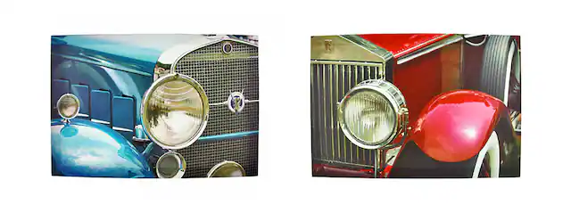 Front. Zeckos - Pair of Classic Cars Printed Canvas Wall Hangings - Multicolored.