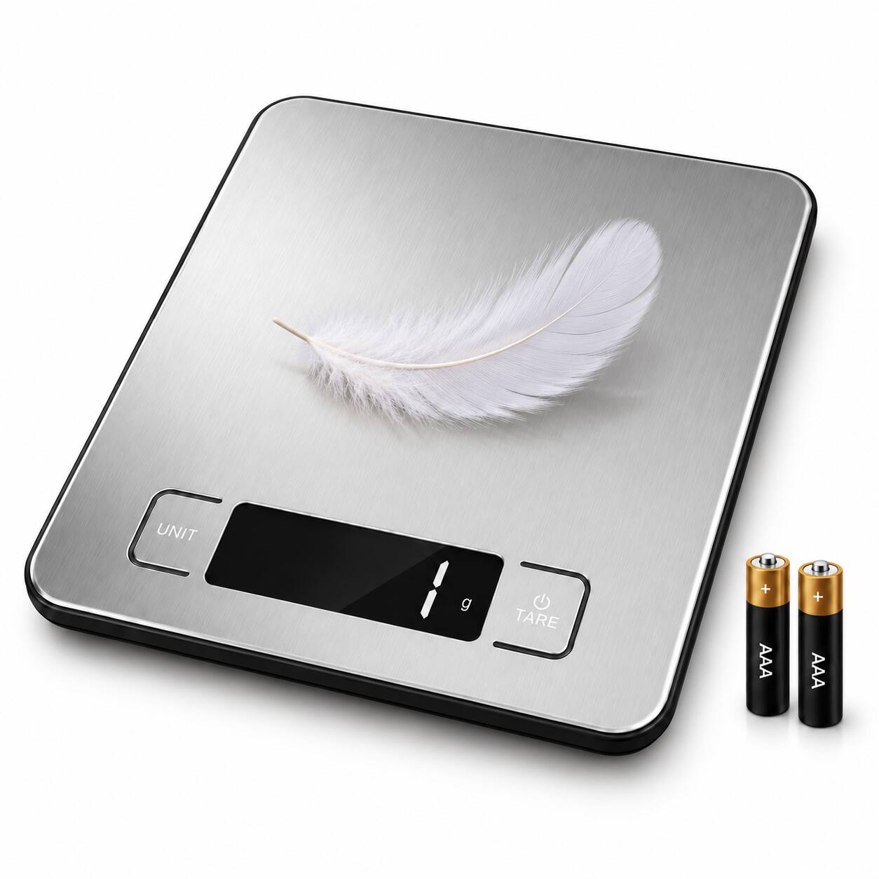 AMUMU - Digital Kitchen Scale Stainless Steel Food Scale with LCD Display Tare Function and Multi-Unit Measurement for Cooking - Silver