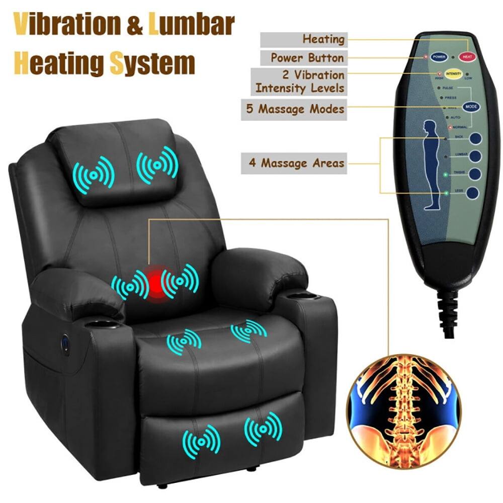 Vibration & Lumbar Heating System  
Heating Power Button  
2 Vibration Intensity Levels  
5 Massage Modes  
4 Massage Areas