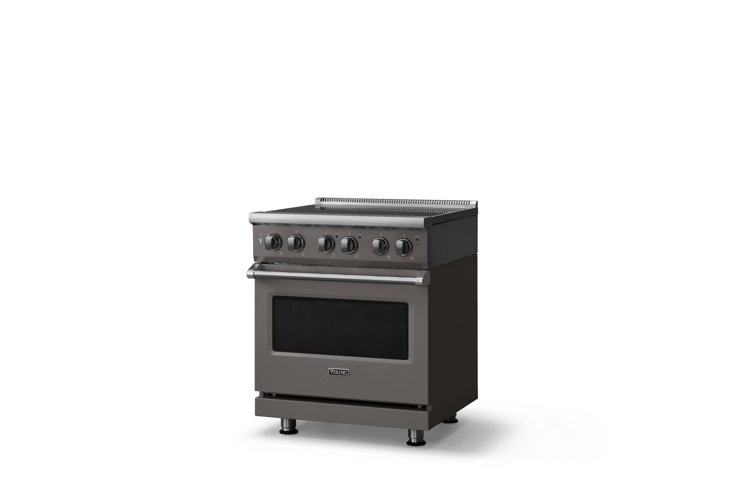 Angle. Viking - 30 in. Wide 4 Elements Pro 5 Series 4.7 Cu. Ft. Freestanding Electric Convection Range - Damascus Gray - Damascus Gray.