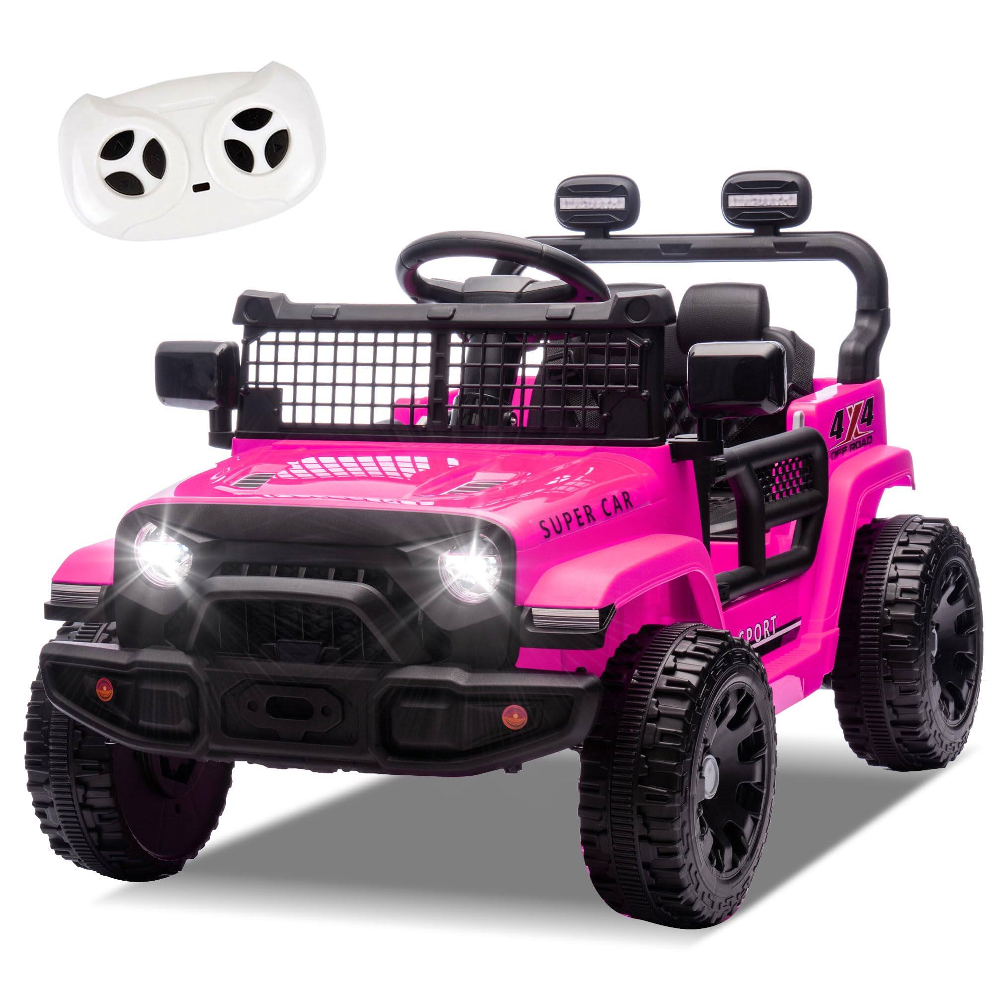 Ecooso - 24V Kids Ride on Car W/Parents Control,Four-wheel suspension,2WD,Power display,LED headlight, For Kids 3 years old - Pink