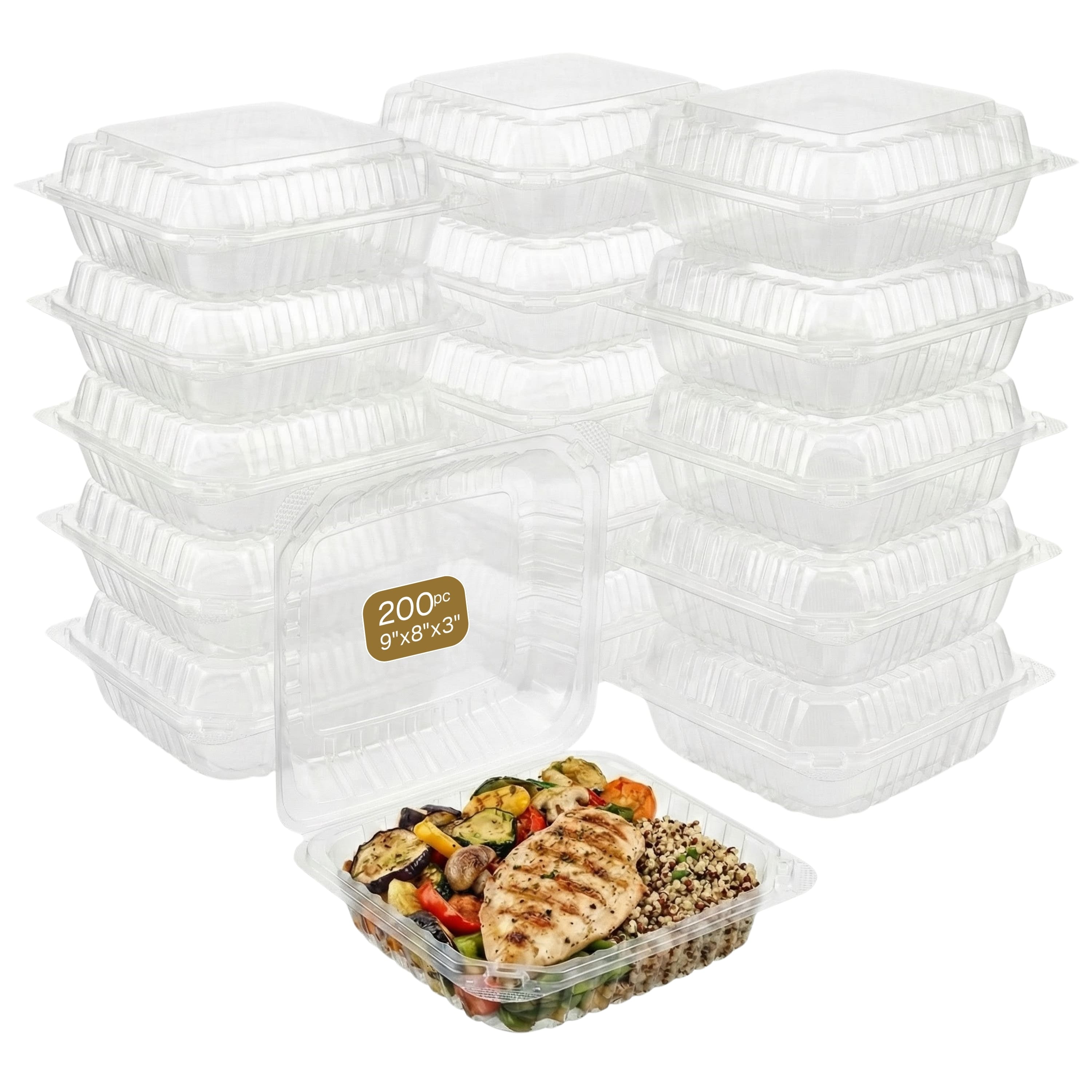 Eco Harmony Products - Hinged Container (PS) Tall, 9" x 8", 200-Pack - Clear