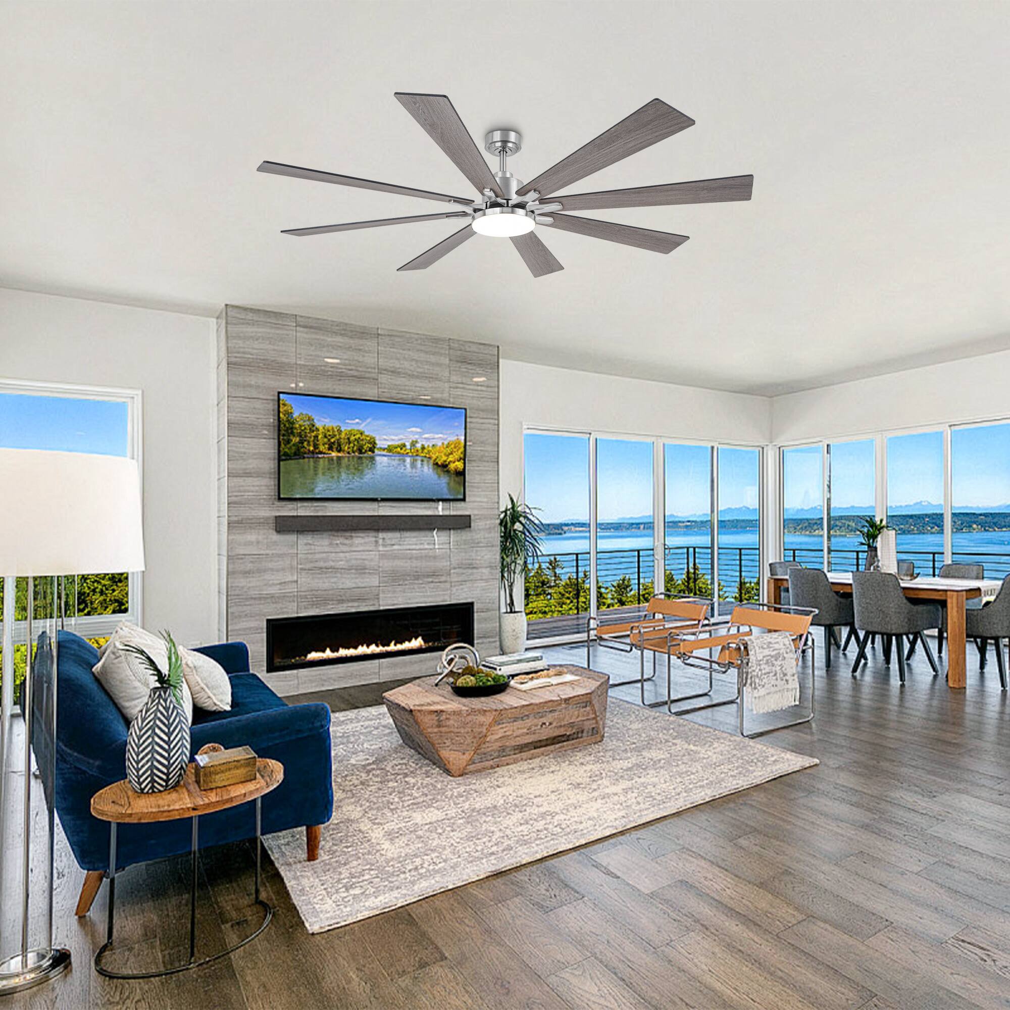 Alt View 3. Vaczon - 72" Brushed Nickel Large Smart Ceiling Fan with Light and APP Control, Reversible Blades - Nickel.