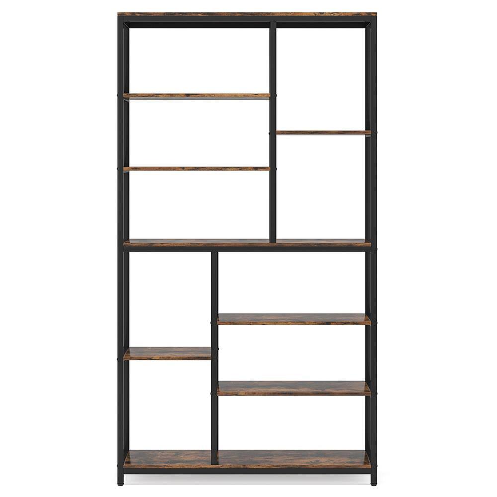 Left. Kadyn - Kadyn Bookshelf, Storage Shelf, Bookcase,79" Tall Bookshelf, 8-Tier Staggered Etagere Bookcase Shelving Unit - Brown.