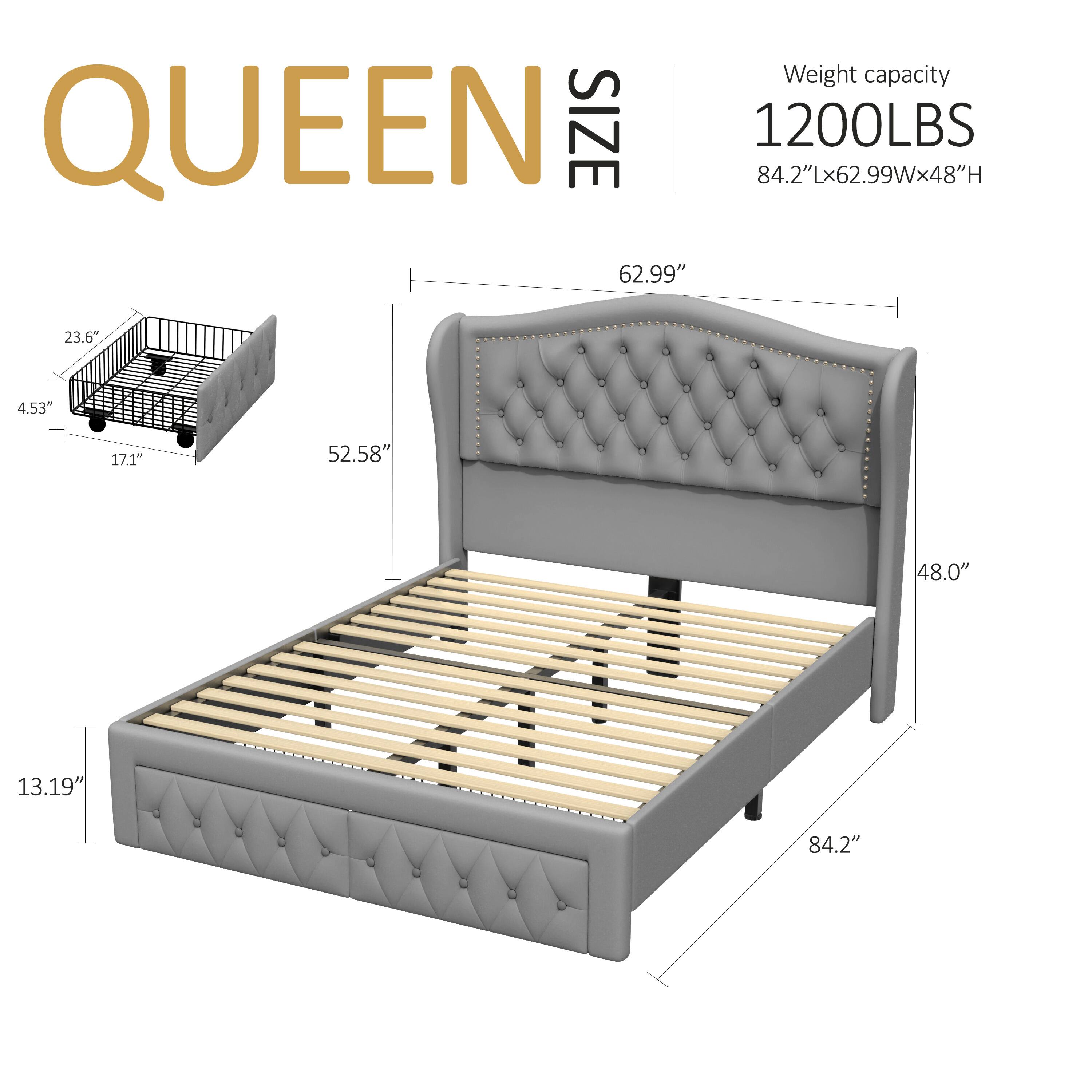Weight capacity: 1200LBS  
Dimensions: 84.2"L x 62.99"W x 48"H  
Additional measurements: 62.99", 23.6", 4.53", 17.1", 52.58", 48.0", 13.19", 84.2"
