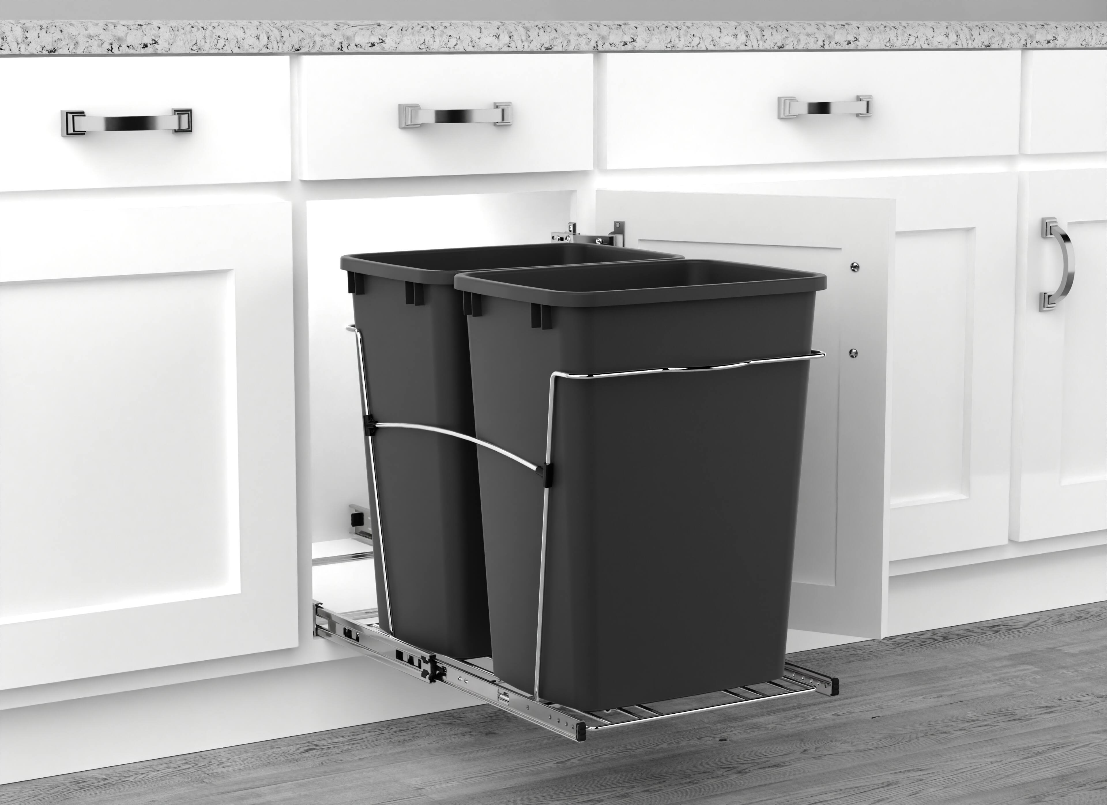 Alt View 5. Rev-A-Shelf - Rev-A-Shelf Double Pullout Trash Can 35 qt. for Kitchen, Black, RV-18KD-18C S - Black.
