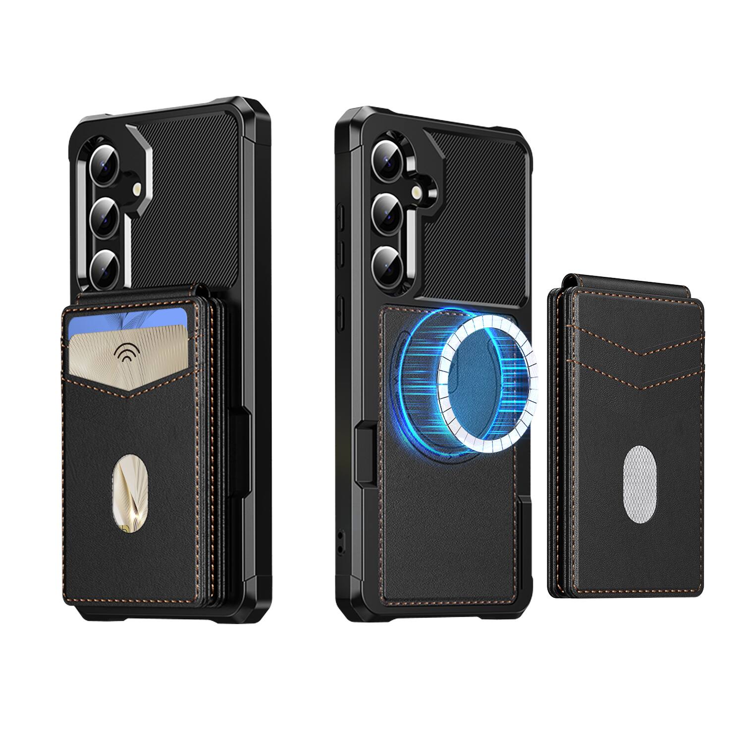 Angle. Dteck - For Samsung Galaxy A36 5G 2-in-1 Magnetic Leather Flip Stand Wallet Case RFID Blocking Detachable Card Holder - Black.