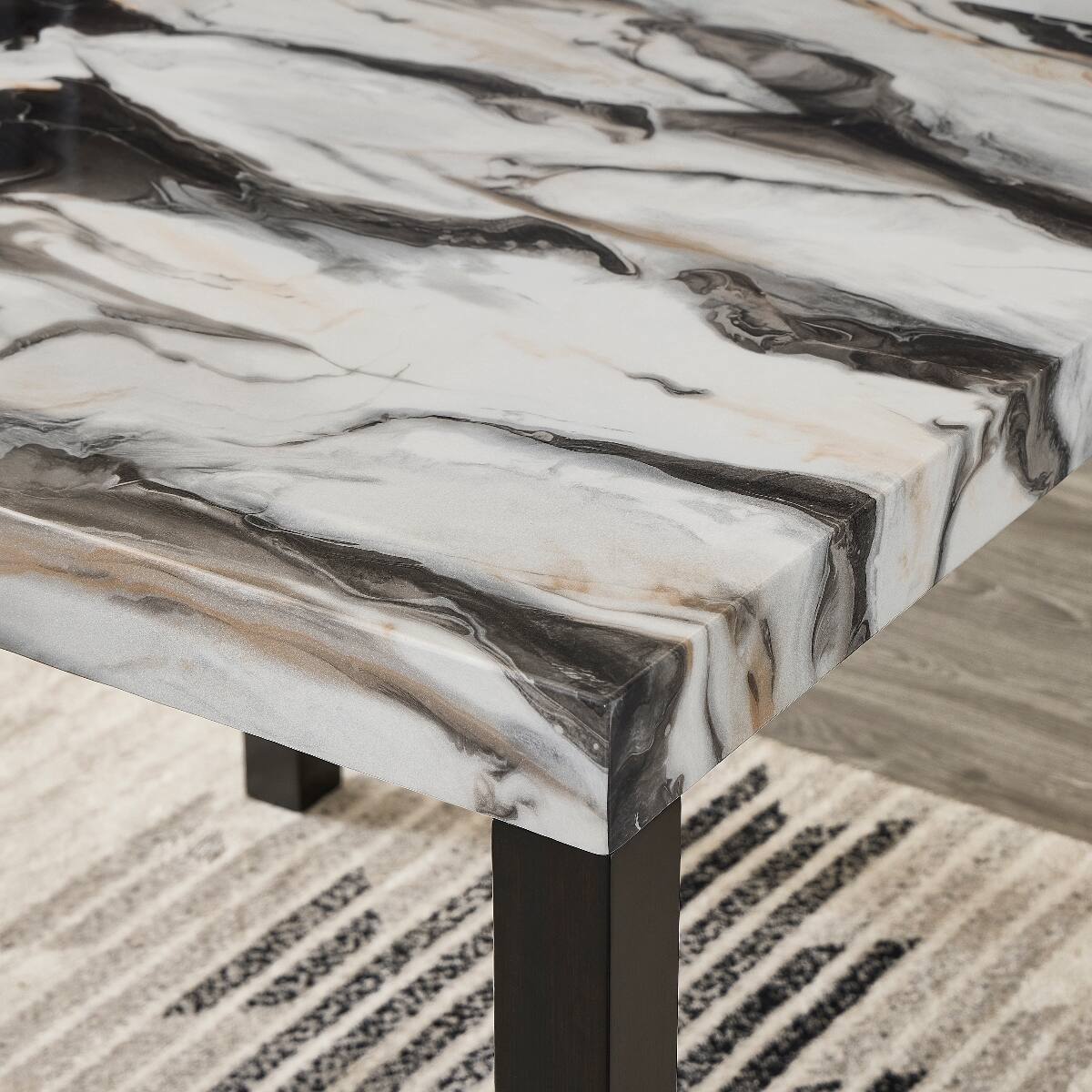Left. Loheer - Loheer Counter Height Dining Table with Faux Marble Tabletop, Square Table for Four - Off White.