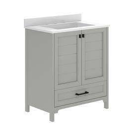 Flash Furniture - Haven 30" Bathroom Vanity with Sink, Storage Cabinet with Black Hardware, Soft Close Doors and Bottom Drawer, Carrara Ma - Gray