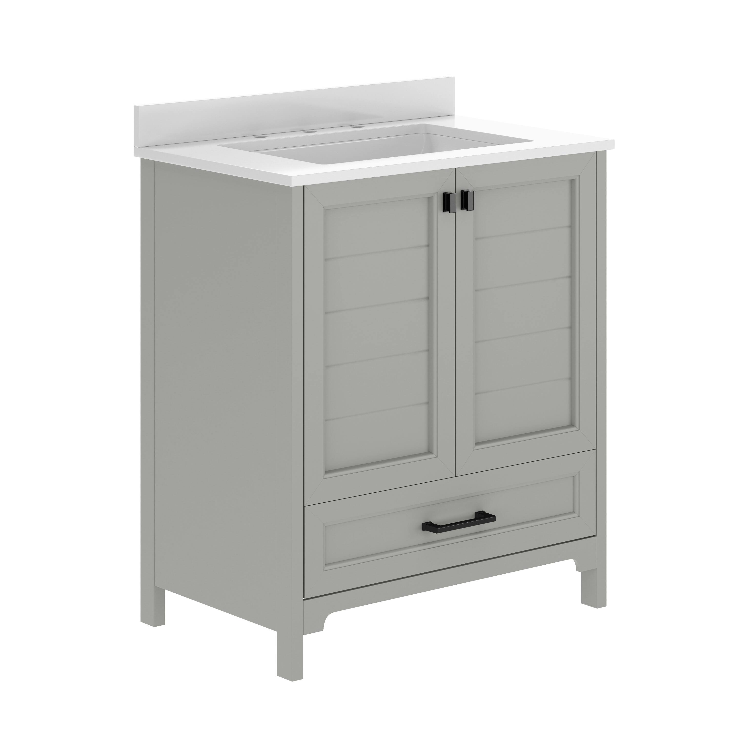 Alt View 1. Emma + Oliver - Bathroom Vanity w/ Ceramic Undermount Sink, Cabinet, Bottom Drawer - Gray Frame/Black Hardware.
