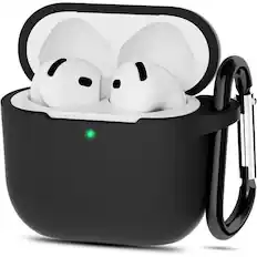Front. Entronix - Entronix Soft-Touch Liquid Silicone Case for AirPods 4th Generation - Black.