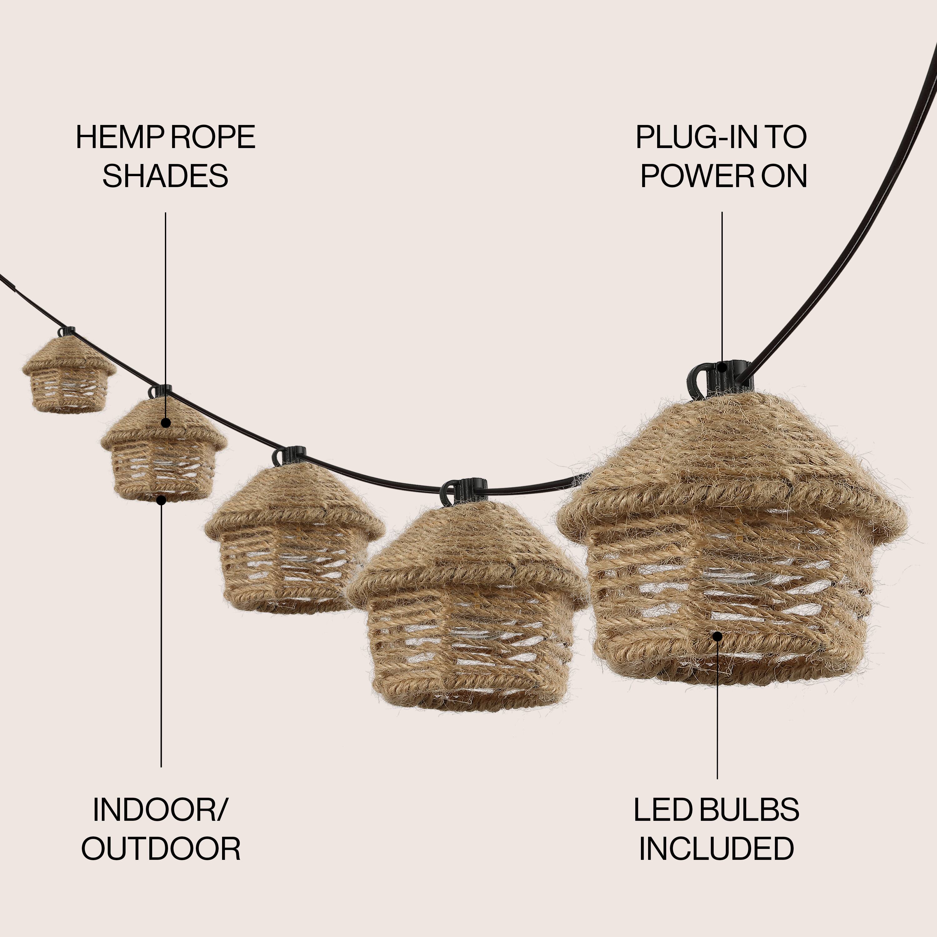 HEMP ROPE SHADES  
PLUG-IN TO POWER ON  
INDOOR/OUTDOOR  
LED BULBS INCLUDED