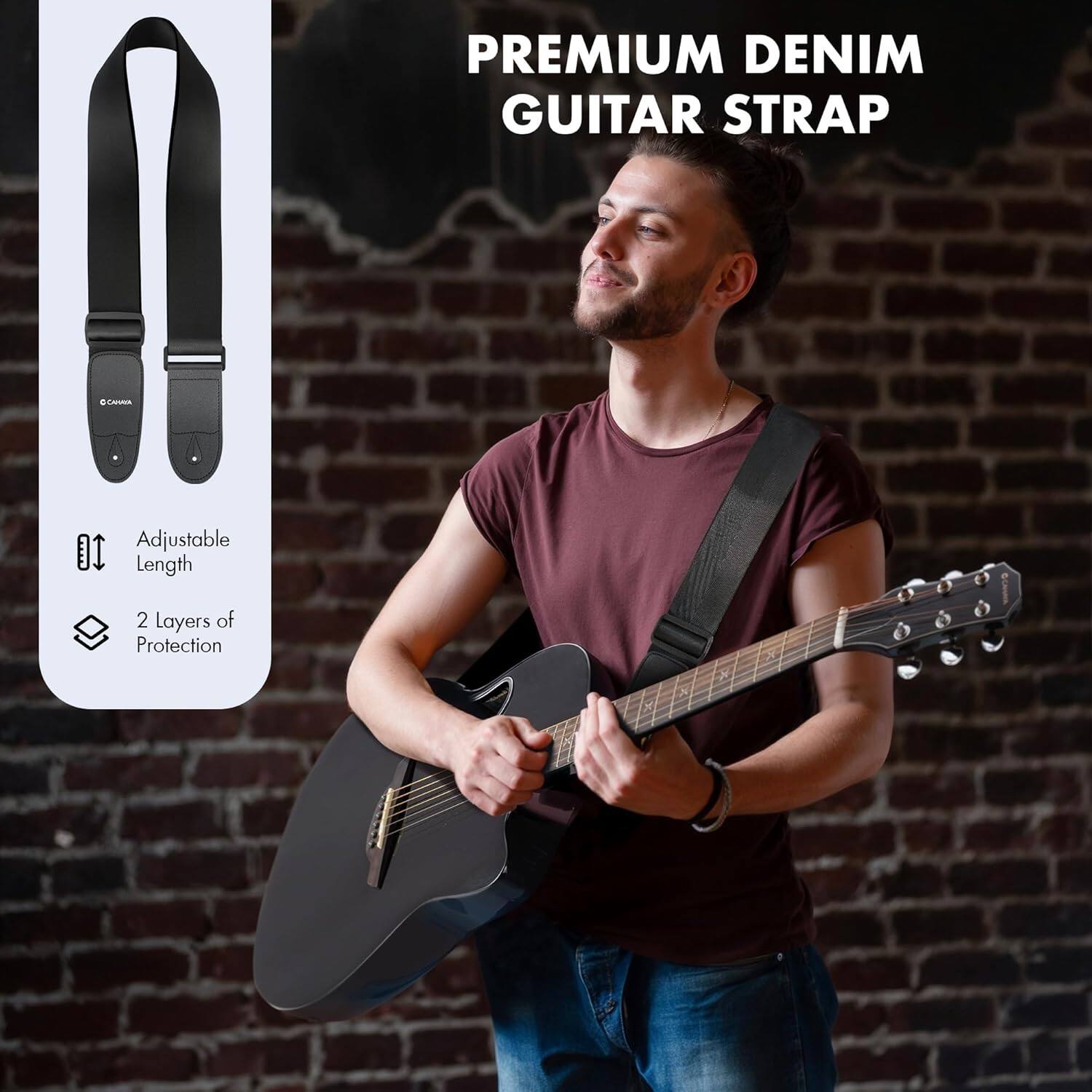 PREMIUM DENIM GUITAR STRAP

- Adjustable Length
- 2 Layers of Protection