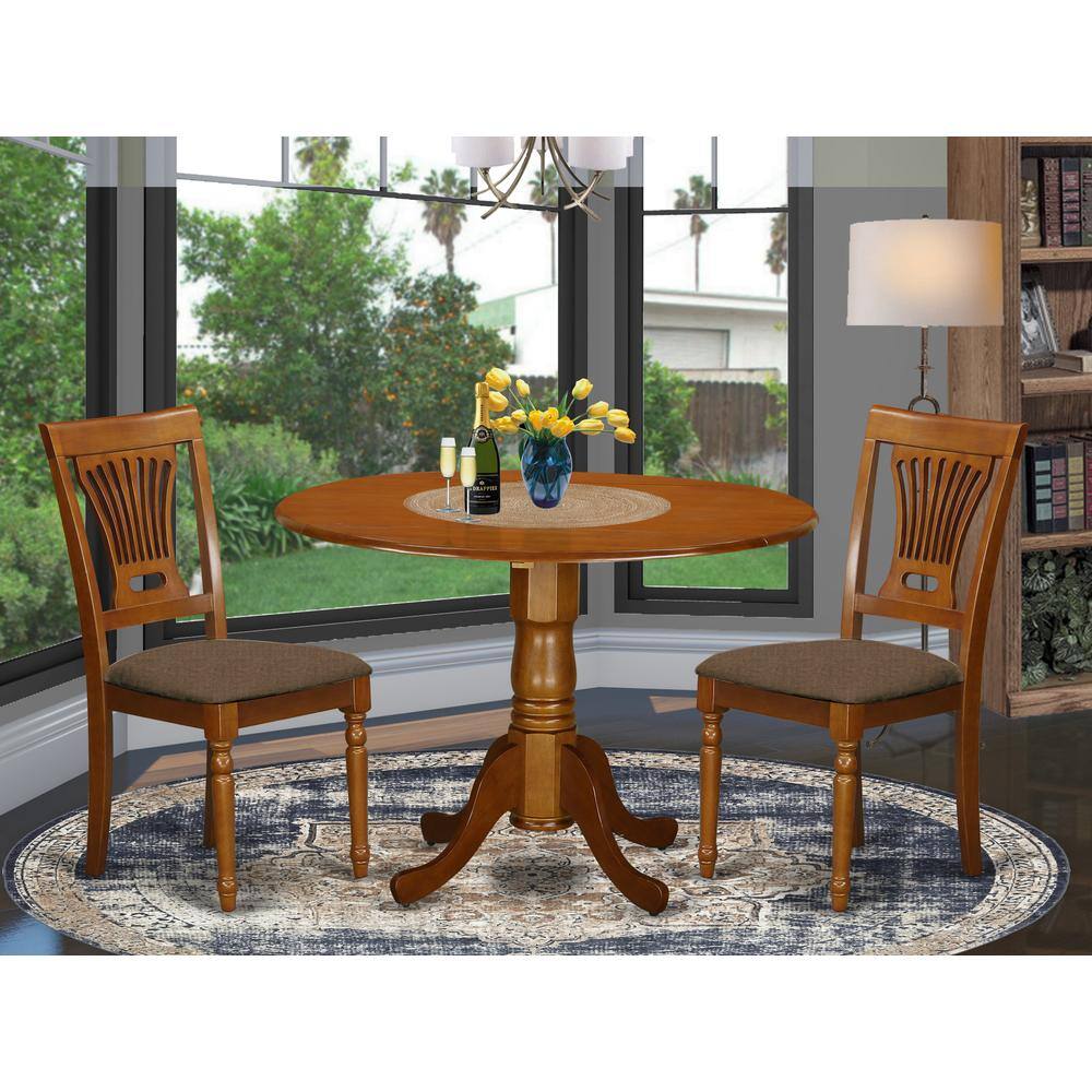 Left. East West Furniture - DLPL3-SBR-C 3 Pc Kitchen nook Dining set-small Kitchen Table and 2 Dining Chairs - Saddle Brown.